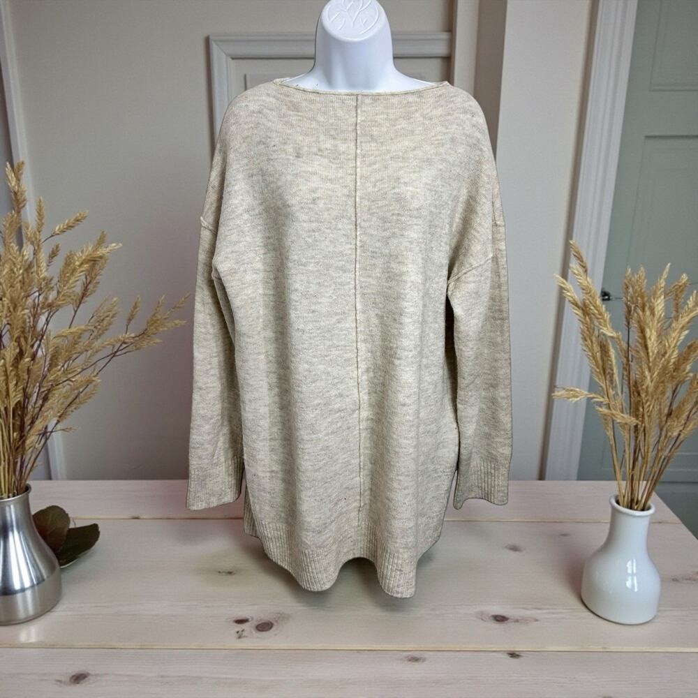 Open Edit Beige Slouchy Oversized Sweater Sz Small Boatneck Soft Pullover